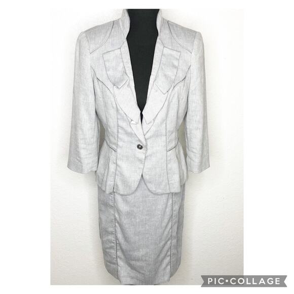 WHBM light gray linen blend blazer and skirt suit set size 8 - Picture 1 of 16
